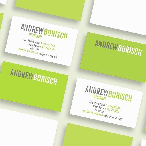 Customizable Modern White Lime Green Business Card Template