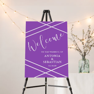 Modern White Lines On Purple Wedding Welcome  Foam Board