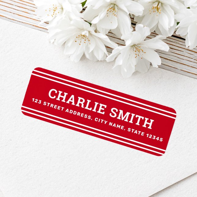 Modern white lines red return address label (Modern white lines red return address label)