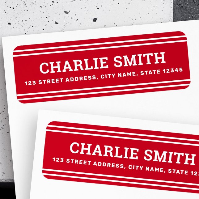 Modern white lines red return address label (Modern white lines red return address label)