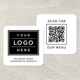 Modern White Logo QR Code Scan Menu Square Business Card