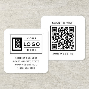 Modern White Logo QR Code Scan Website Square Business Card