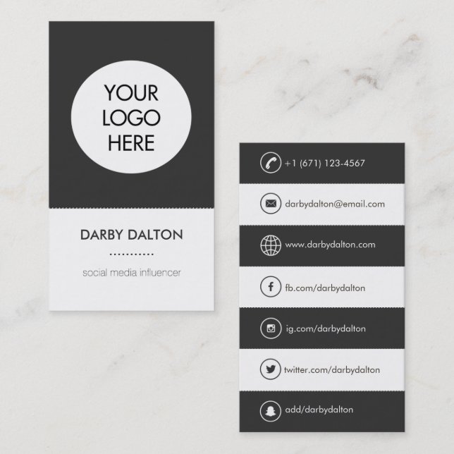 Modern White Logo Social Media Business Card (Front/Back)