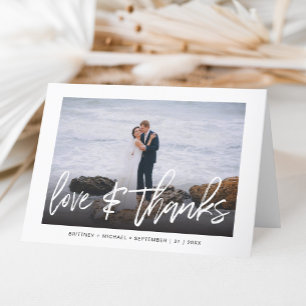 Modern White Love & Thanks Vertical Photo Wedding Letterpress Thank You Card