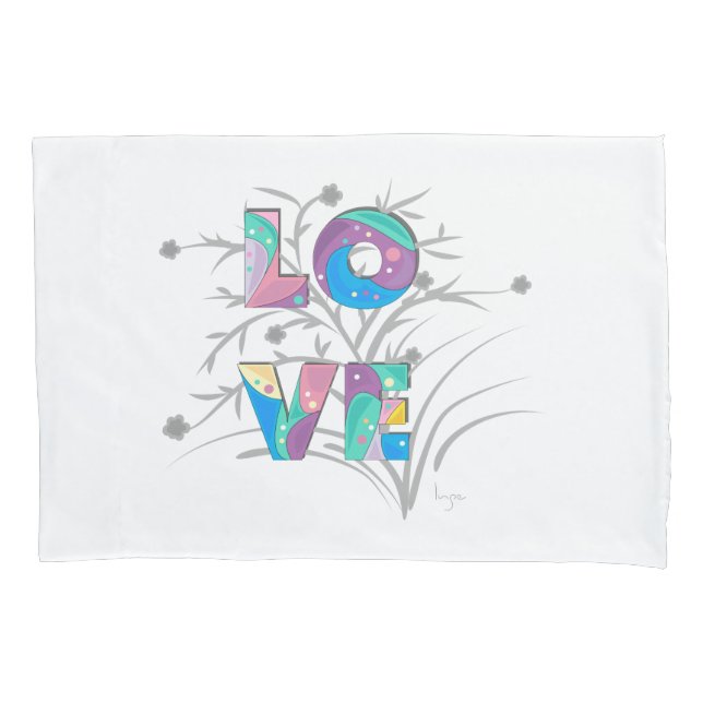Modern White LOVE with Flowers Unique Pillow Case (Front)