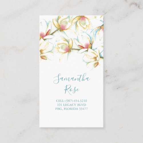 Modern White Magnolia Flower Watercolor Floral Business Card