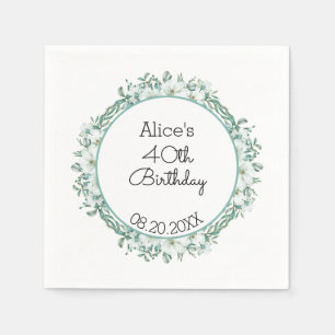 Modern White Magnolia Greenery 40th Birthday Napkins