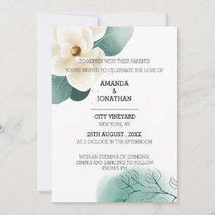 Modern White Magnolia Wedding Invitation Card
