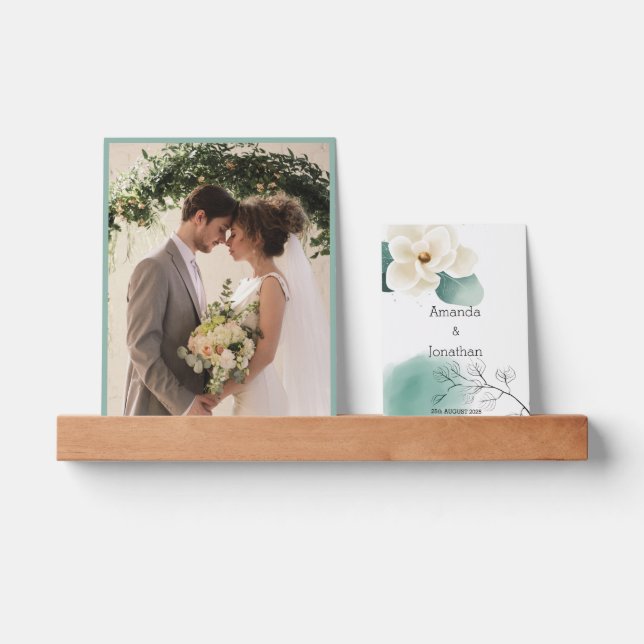 Modern White Magnolia Wedding Picture Ledge (Front)