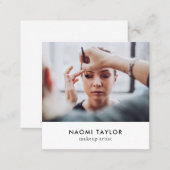 Modern white makeup artist photo elegant simple square business card (Front/Back)