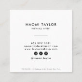 Modern white makeup artist photo elegant simple square business card (Back)