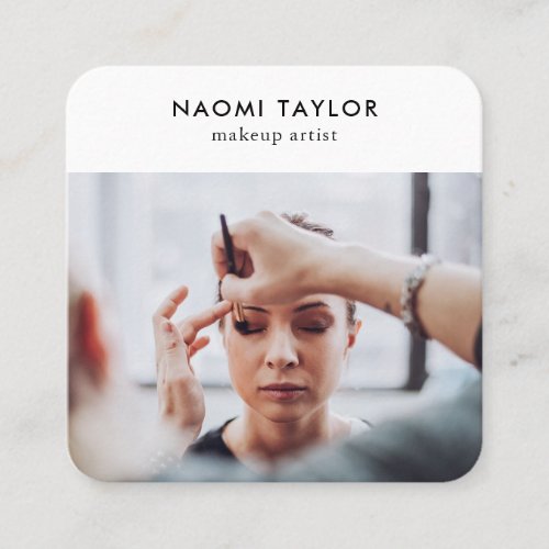 Modern white makeup artist photo simple elegant square business card