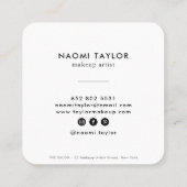 Modern white makeup artist photo simple elegant square business card (Back)