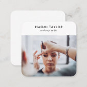 Modern white makeup artist photo simple elegant square business card (Front/Back)
