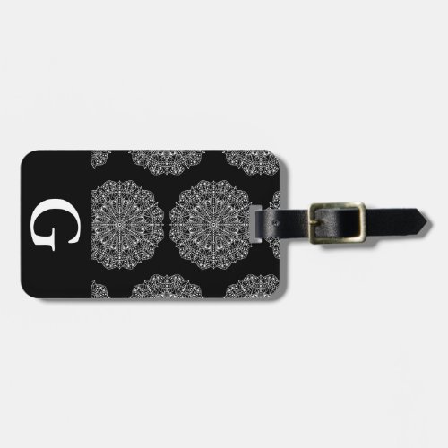 Modern White Mandalas Print  Initial Letter Luggage Tag