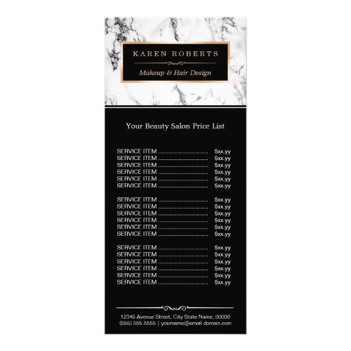 Modern White Marble Beauty Salon Price List Rack Card