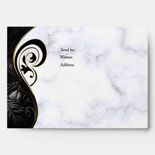 Modern White Marble Black Abstract Envelopes (Front)