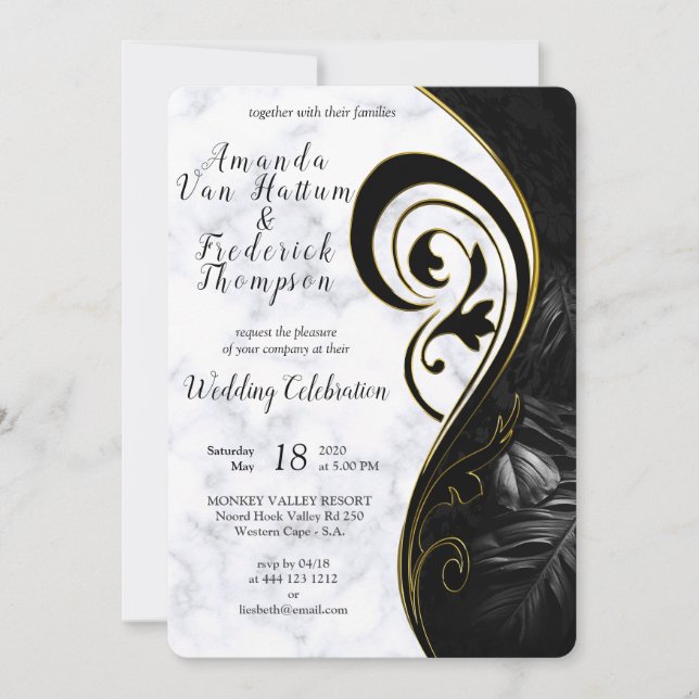 Modern White Marble - Black Abstract Invitation (Front)