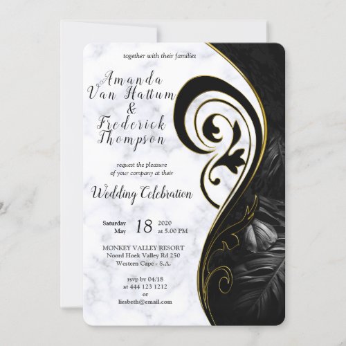 Modern White Marble _ Black Abstract Invitation
