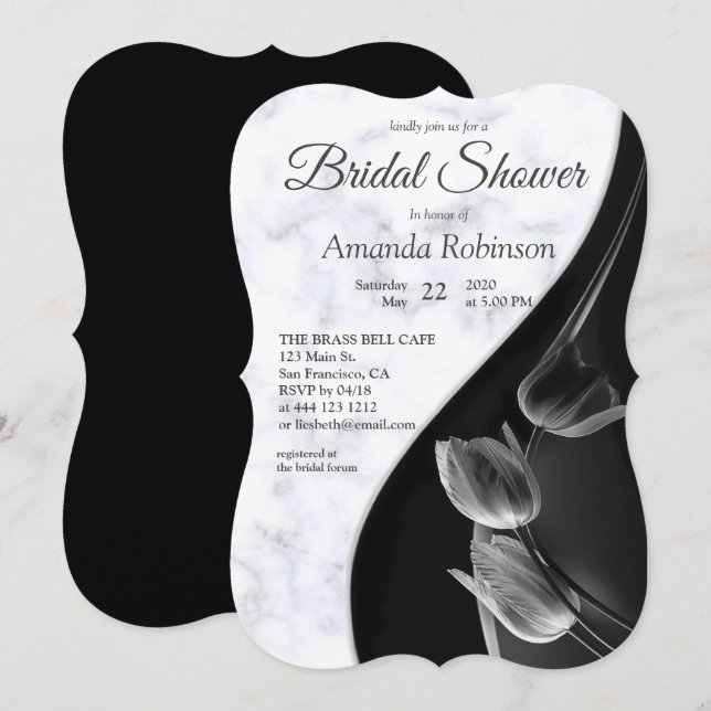 Modern White - Marble Black Abstract Invitation (Front/Back)
