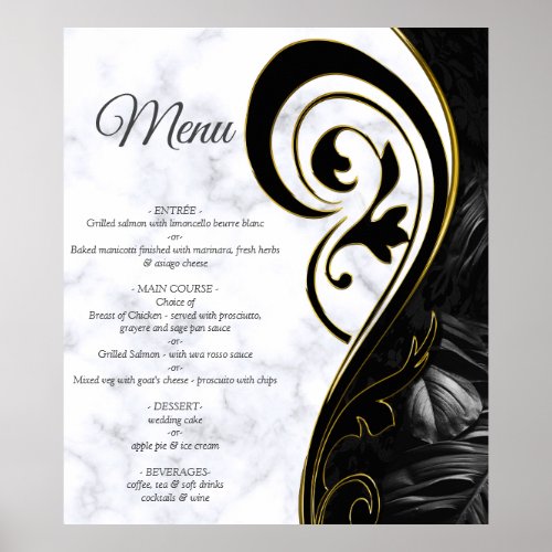 Modern White _ Marble Black Abstract Menu Poster