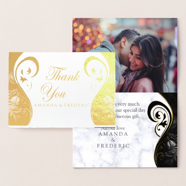 Modern White Marble Black Abstract Thank You Card (Display)