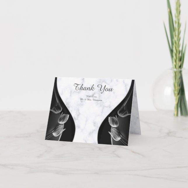 Modern White - Marble Black Abstract Thank You Card (Front)