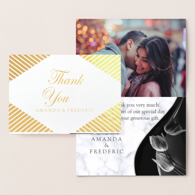 Modern White Marble Black Abstract Thank You Card (Display)