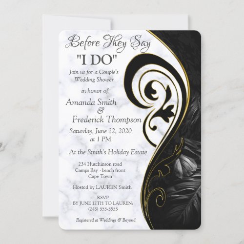 Modern White Marble Black Abstract Wedding Shower Invitation