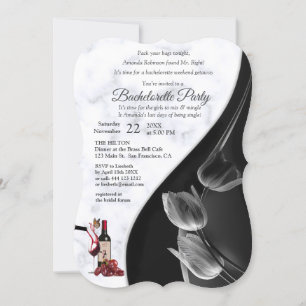 Modern White Marble & Black Bachelorette Party Invitation