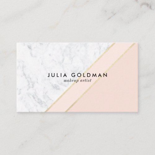 Modern white marble blush pink chic gold geometric business card