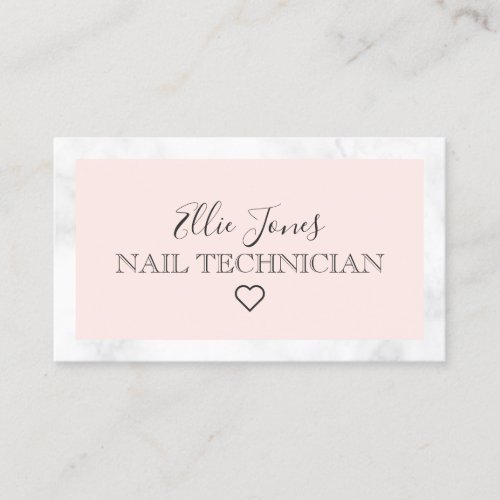Modern white marble  blush pink nail technician business card