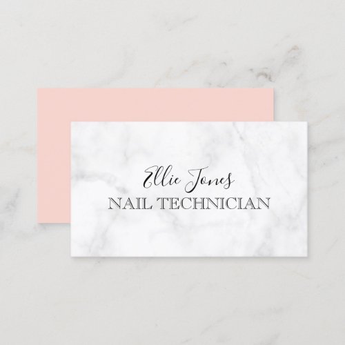 Modern white marble  blush pink nail technician business card