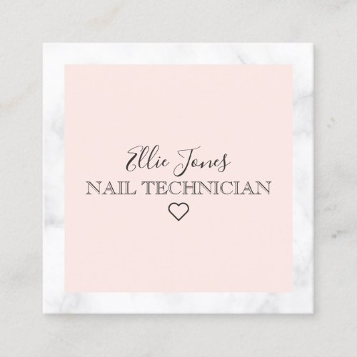 Modern white marble  blush pink nail technician square business card