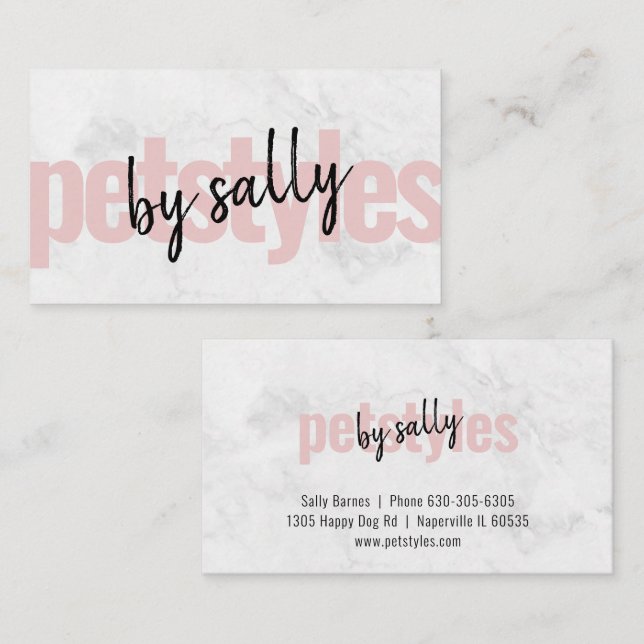 Modern White Marble Blush Pink Petstyles. Business Card (Front/Back)
