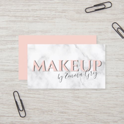 Modern white marble  blush pink typography makeup business card