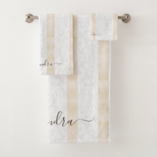 Modern White Marble Custom Elegant Cream Bath Towel Set