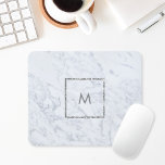 Modern White Marble Custom Monogram Mouse Pad<br><div class="desc">Custom-designed monogram mouse pad featuring modern white marble background design with personalized monogram enclosed in a silver glitter frame.</div>