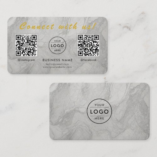 Modern White Marble Dual QR Code Multi Social Business Card