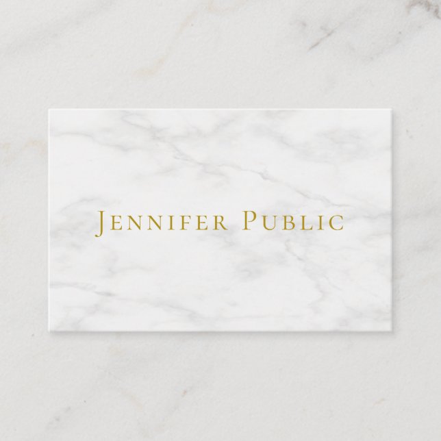 Modern White Marble Elegant Gold Text Template Business Card (Front)