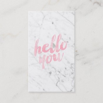 Modern White Marble Elegant Pink Hello Typography Business Card by busied at Zazzle