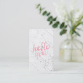 Modern white marble elegant pink hello typography business card (Standing Front)