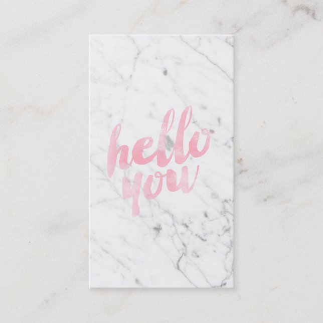 Modern white marble elegant pink hello typography business card (Front)