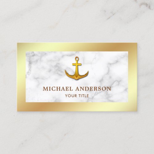 Modern White Marble Faux Gold Foil Nautical Anchor Business Card