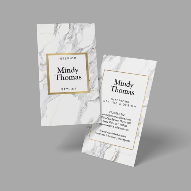 Modern White Marble Faux Gold Frame Business Card (Creator Uploaded)