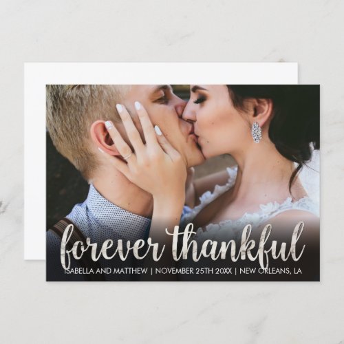 Modern White Marble Forever Thankful Party Picture Invitation