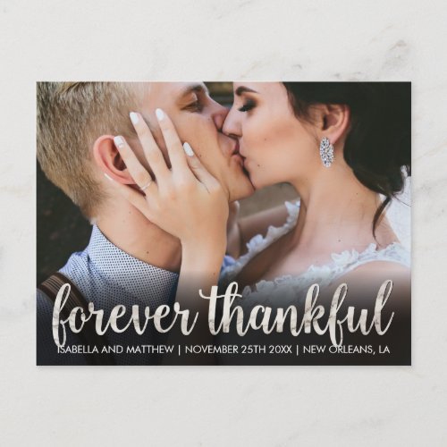 Modern White Marble Forever Thankful Party Picture Postcard