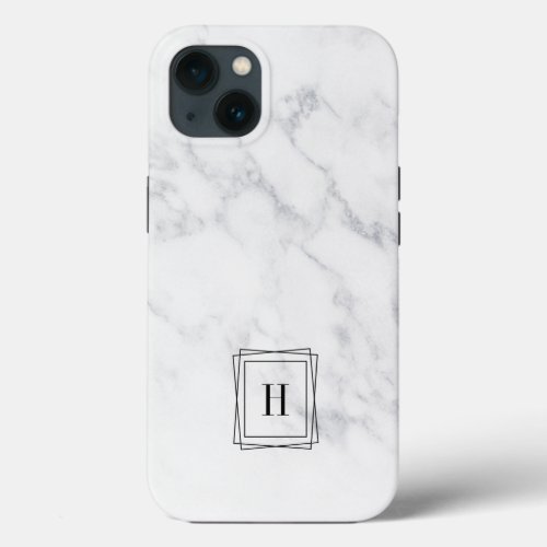 Modern White Marble Geometric Monogram iPhone 13 Case