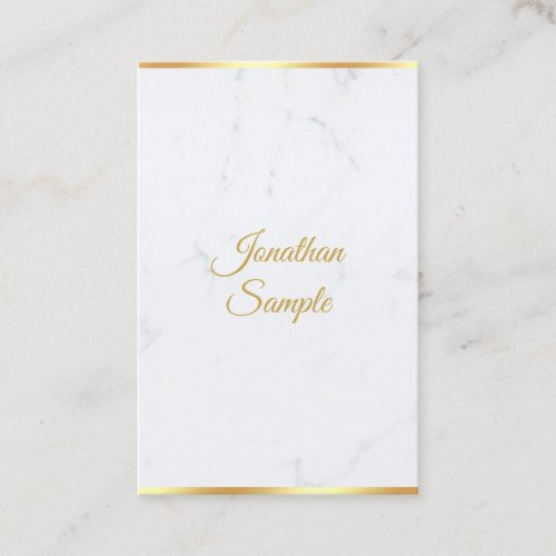 Modern White Marble Gold Hand Script Template Luxe Business Card