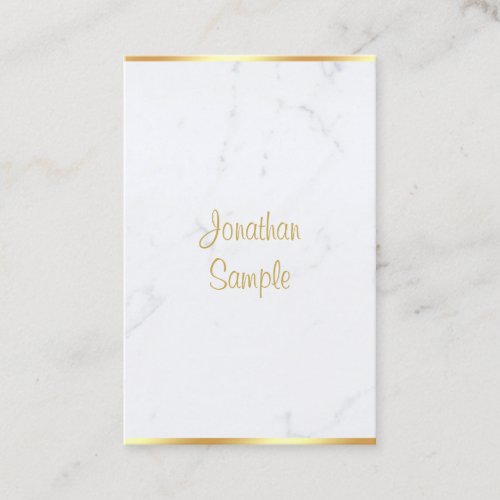 Modern White Marble Gold Handwritten Script Classy Business Card
